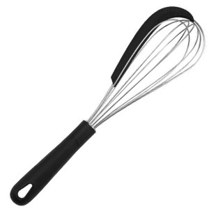 FOUET AÇO INOX COM RASPADOR E CABO EM SILICONE 28CM PRETO