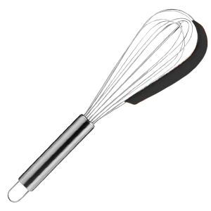 FOUET AÇO INOX COM RASPADOR SILICONE PRETO 26CM